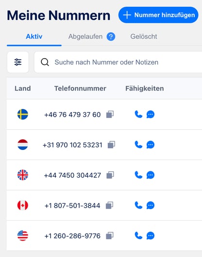 Gekaufte Nummern Seite